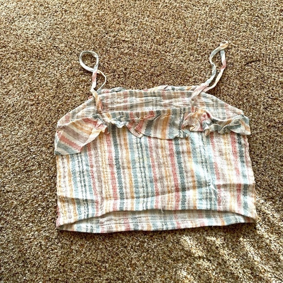 Hippie Rose Spaghetti Ruched Crop Top Size M Color Ivory Stripe. - Picture 1 of 6